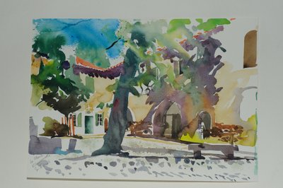 La Place, Villeneuvette, 2009 (kağıt üzerine suluboya) by Simon Fletcher