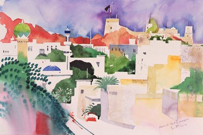 Muskat Kalesi ve Camileri, 2004 (kağıt üzerine suluboya) by Simon Fletcher