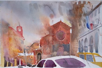 Orvieto Meydanı, İtalya 2002 (suluboya) by Simon Fletcher