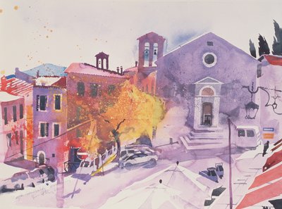 Garibaldi Meydanı, Montalcino, 2002 (kağıt üzerine suluboya) by Simon Fletcher