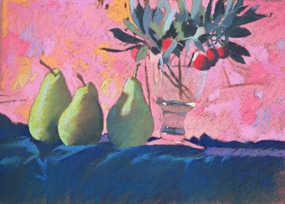Üç yeşil armut, 2004 (pastel) by Simon Fletcher