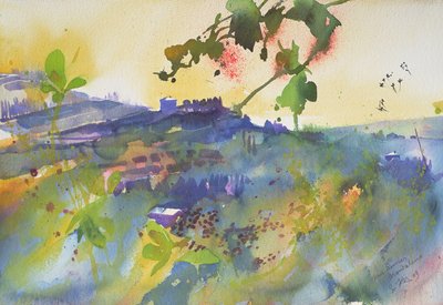 Üç ev Montalcino, İtalya, 2003 (suluboya) by Simon Fletcher