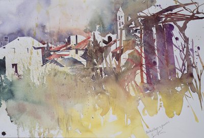 Kış köyü ve otlar, Fransa, 2008 (suluboya) by Simon Fletcher