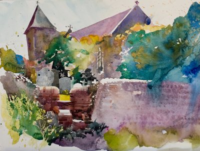 Wittering kilisesi, 2000 (suluboya) by Simon Fletcher
