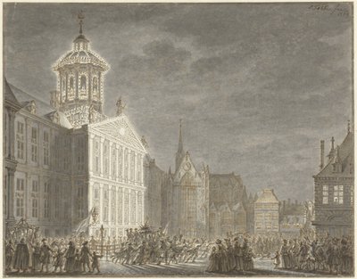 William V ve Prusyalı Wilhelmina için Belediye Binası'nın Aydınlatması, 1768 by Simon Fokke