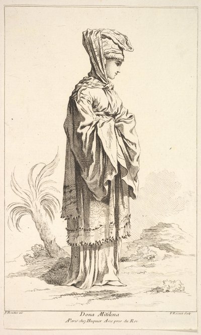 Dona Mitilena, F. Bouche tarafından icat edilen çeşitli yabancı şahsiyetlerin koleksiyonundan, 18. yüzyıl. by Simon Francois Ravenet