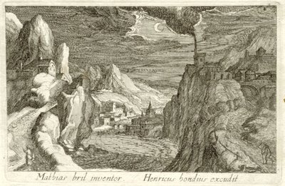 Ay ışığında nehir manzarası Farklı manzaralar (dizi başlığı) Topographia variarum Regionum (dizi başlığı) by Simon Frisius (attributed to)