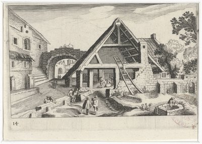 Kutsal Aile ile köy manzarası Güney Avrupa manzaraları (dizi başlığı) Topographia variarum Regionum (dizi başlığı) by Simon Frisius