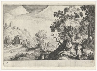 Good Samaritan ile tepelik manzara Güney Avrupa manzaraları (dizi başlığı) Topographia variarum Regionum (dizi başlığı) by Simon Frisius