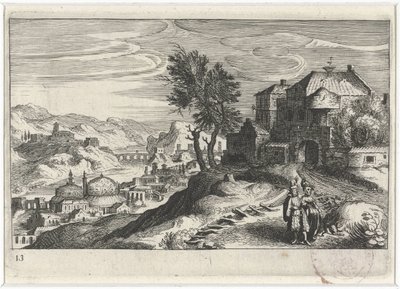 Binalar ile nehir vadisi Güney Avrupa manzaraları (dizi başlığı) Topographia variarum Regionum (dizi başlığı) by Simon Frisius