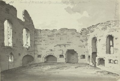 Bamburgh Kalesi, mutfak kalıntıları, Add. 15542, f.180, c.1780 (kağıt üzerinde kalem ve mürekkep yıkama) by Simon H. Grimm