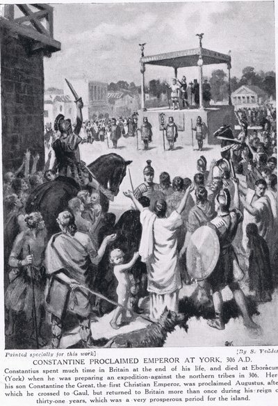 Konstantin, York'ta İmparator ilan etti, MS 306, 'Hutchinson's History of the Nations'dan bir örnek, c.1910 by Simon Harmon Vedder