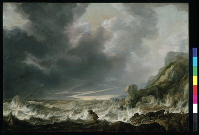 Kayalık Bir Sahil Açıklarında Tehlikede Olan Gemi, 1645 dolayları (ahşap üzerine yağlı boya) by Simon Jacobsz. Vlieger