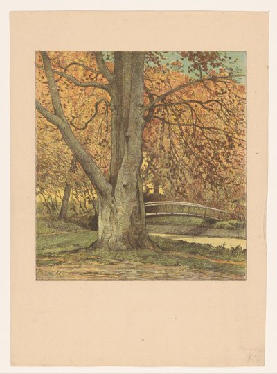 Sonbaharda bir dere kenarında ağaç by Simon Moulijn (attributed to)