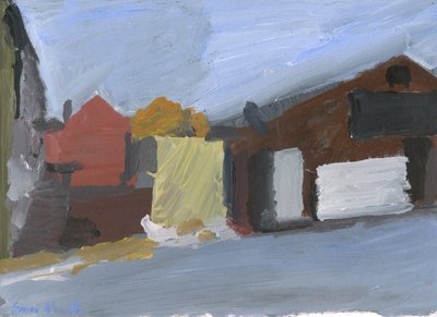 Elektrik trafo merkezi ve eski binalar no 2, 2023 (kağıt üzerine akrilik) by Simon Neville