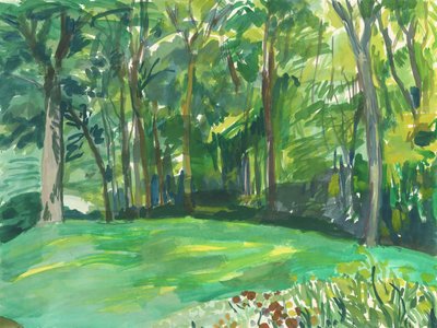 Bahçe ve sulak alan, 2018 (kağıt üzerine suluboya) by Simon Neville