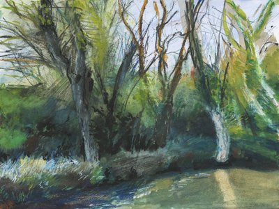 Latchmere Brook, Ham Common (kağıt üzerine suluboya, yağlı pastel, mürekkep, akrilik ve grafit) by Simon Neville