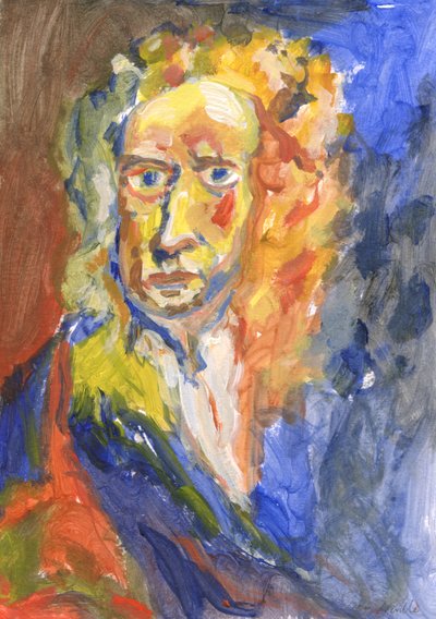 Sir Isaac Newton, 2023 (kağıt üzerine akrilik) by Simon Neville