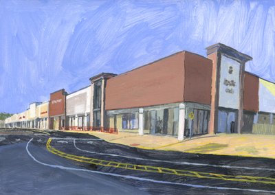 Strip mall 8, 2023 (kağıt üzerine akrilik) by Simon Neville