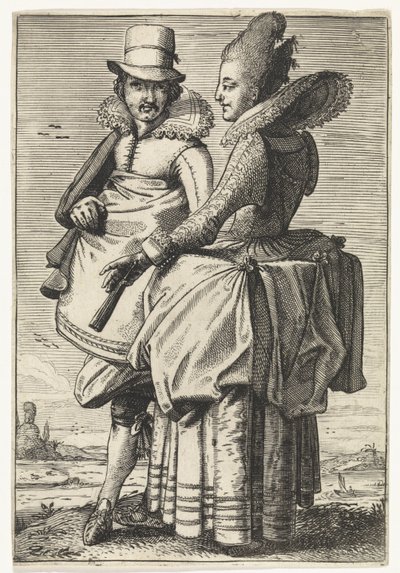 Yaklaşık 1625 modasına göre giyinmiş kadın ve erkek by Simon Poelenburg (attributed to)