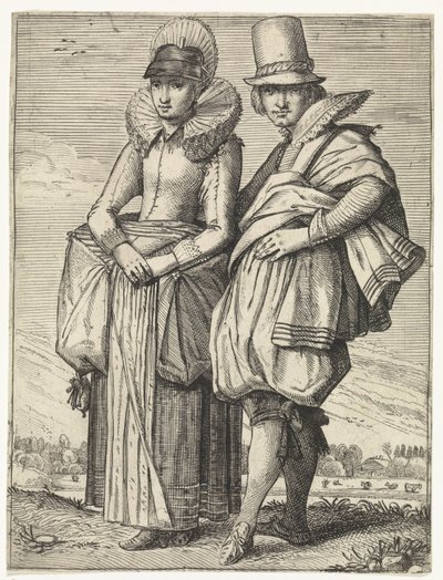 Yaklaşık 1625 modasına göre giyinmiş kadın ve erkek by Simon Poelenburg (attributed to)