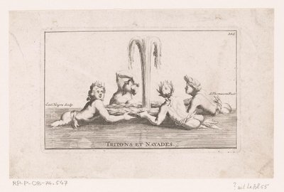 Fonteinsculptuur van tritonen en naïaden Tritonlar ve Nayadlar. (nesne üzerindeki başlık) Versailles kalesi ve parkının heykelleri, grupları, çeşmeleri, terimleri, vazoları ve diğer muhteşem süs eşyaları koleksiyonu (serinin adı) by Simon Thomassin