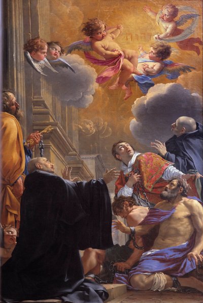 Saint Merry (veya Saint Mederic), Eveque de Paris (7. yüzyıl) mahkumları kurtarıyor Tablo Simon Vouet (1590-1649) tarafından 1640 Kilise Saint Merri (Merry), Paris by Simon Vouet
