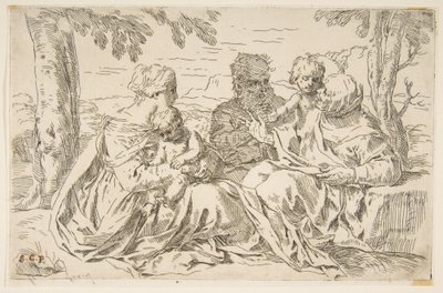 Aziz Elizabeth ve Vaftizci Yahya ile Kutsal Aile, ca. 1639. by Simone Cantarini