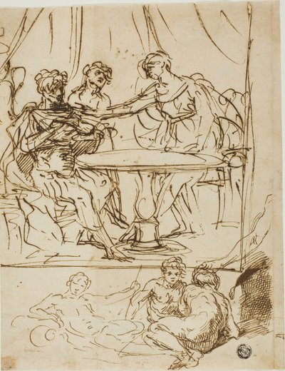 Judith, Holofernes Başkanı ve Nehir Tanrıları Eskizleri (rekto); Kadın Başı, Yukarı Bakıyor (verso) by Simone Cantarini