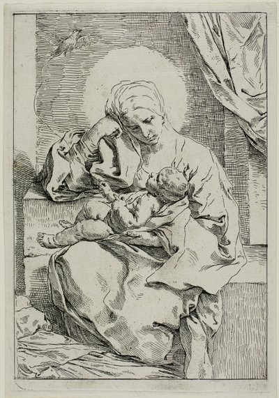 Bir Finch ile Madonna ve Çocuk by Simone Cantarini