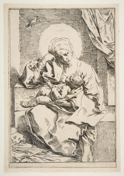 Madonna ve Kuşlu Çocuk, yak. 1635-1636. by Simone Cantarini