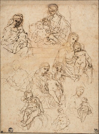 Bakire ve Çocuk ve Kutsal Ailenin Eskizleri by Simone Cantarini