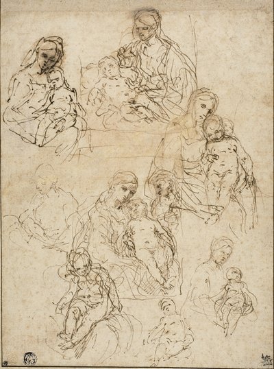 Bakire ve Çocuk ve Kutsal Ailenin Eskizleri, 1642-48 by Simone Cantarini