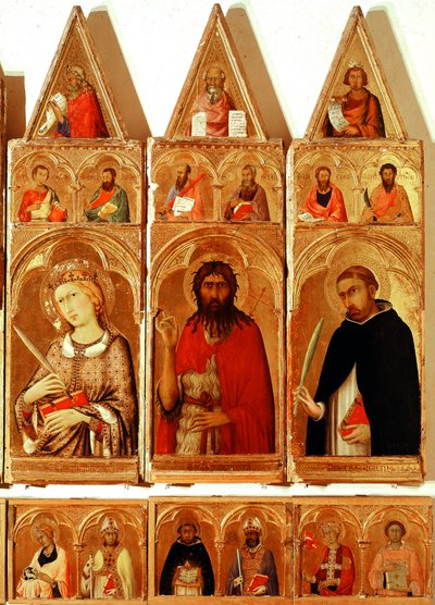 İskenderiye Aziz Catherine, Vaftizci Aziz John, Verona Aziz Peter. İskenderiye Polyptych Aziz Catherine Detay (ahşap üzerine tempera ve altın by Simone Martini