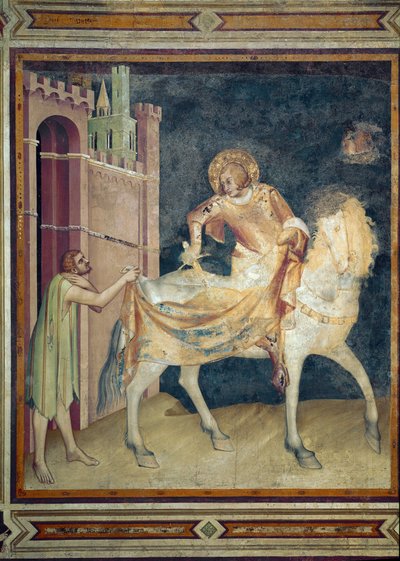 Aziz Martin, ceketini bir dilenciyle paylaşıyor. Simone Martini (1282-1344) tarafından yapılan fresk. 1315. Assisili Aziz François Aşağı Bazilikası, Aziz Martin Şapeli. Otur. by Simone Martini