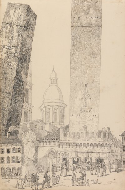 Tirol ve İtalya'da 30 Görüntüden Oluşan Albüm: Eğik Kuleler, St. Francis Heykeli, Bologna 12 Kasım 1840 by Sir Charles D