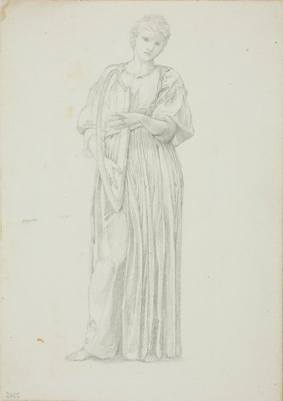 Dökümlü Bir Arp Üzerinde Oynayan Kadın Figürü by Sir Edward Burne Jones
