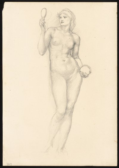 Sağ Elinde Aynalı Çıplak Kadın Figürü by Sir Edward Burne Jones