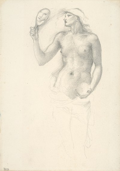 Sağ Elinde Aynalı Yarı Çıplak Kadın Figürü by Sir Edward Burne Jones