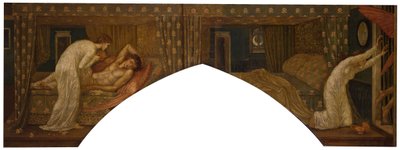 Aşk tanrısı ve Psyche - Saray Yeşil Duvar Resimleri - Lambayı tutan Psyche Yüzüne bakar..., 1881. by Sir Edward Coley Burne Jones