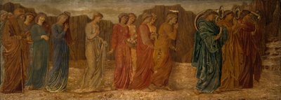 Aşk tanrısı ve Psyche - Saray Yeşil Duvar Resimleri - Kral ve diğer Yas tutanlar Psyche'yi terk ediyor...,1881. by Sir Edward Coley Burne Jones