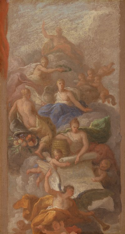 Diğer Alegorik Sanayi, Şöhret ve Bolluk Figürleriyle Barış Tarafından Taçlandırılan Bir Minnettarlık Taslağı by Sir James Thornhill