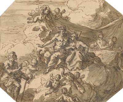 Jüpiter ve Juno ile Mitolojik Bir Sahne için Tasarım by Sir James Thornhill