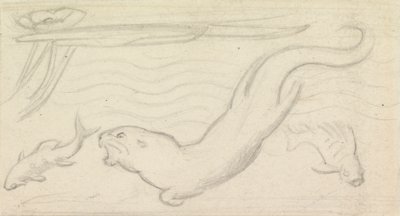 Vitray Çalışması, Bir Su Samuru ve İki Balık by Sir John Everett Millais