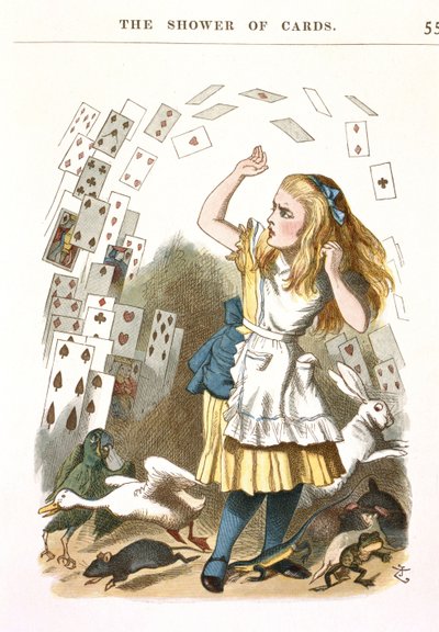Kartların Yağmuru. Alice Harikalar Diyarında için çizim, L. Carroll, 1890 by Sir John Tenniel