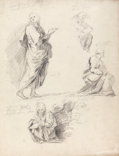 Raphael'in Tartışmasından Şekil Çalışmaları Sayfası (yazılı ayrı bir sayfa ile) by Sir Joshua Reynolds