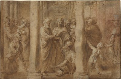 Aziz Peter ve Aziz John tarafından İyileştirilen Topal Adamın Mucizesi by Sir Peter Paul Rubens over Anonymous Italian after Parmigianino after Raphael
