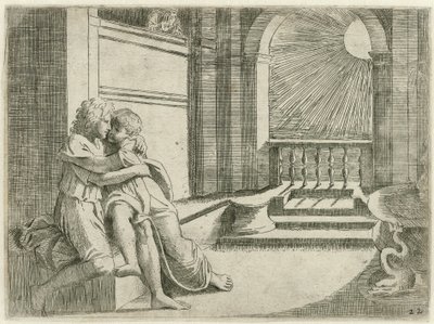 Abimelech ziet Isaak Rebekka liefkozen Bijbelse sahneleri (dizi adı) Historia del Testamento Vecchio / Raffaelle di Urbin tarafından Vatikan