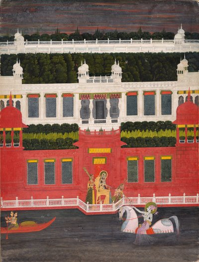 Krishna Bir Çiçek Çelenk Alır, c. 1750-1760. by Sitaram