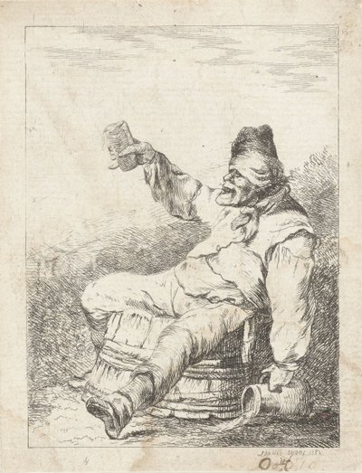 Bir varil üzerinde oturan sarhoş adam by Sophia Wilhelmina Evans